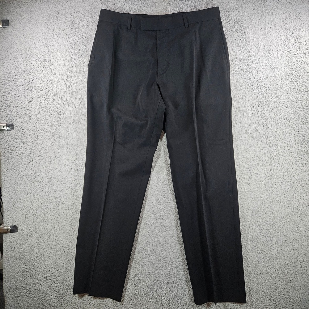 Hugo Boss James Brown US Mens 34R Black Virgin Wool Stretch Dress Pants Trousers